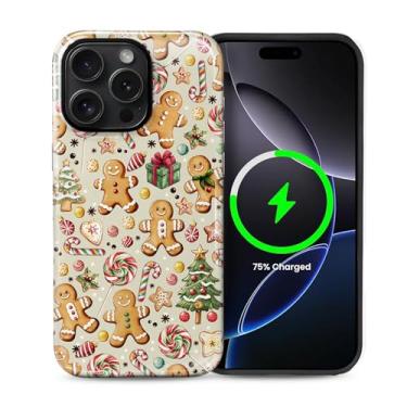 Imagem de Yuning419 Capa compatível com iPhone 14 Pro Max [compatível com MagSafe] Capa rígida híbrida de 2 camadas, capa magnética protetora à prova de choque, doce de biscoito de gengibre de Natal