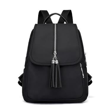 Imagem de Moda mochila sacos de compras de férias bolsa de ombro para mulheres anti-roubo impermeável mochila casual com borla decorativa multi bolsos preto