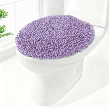Imagem de Baahrnom Tampa de vaso sanitário de chenille macia, capa sólida para assento de vaso sanitário, 44,5 cm x 38,1 cm, macia e absorvente, lavável na máquina, cabe na maioria das tampas redondas