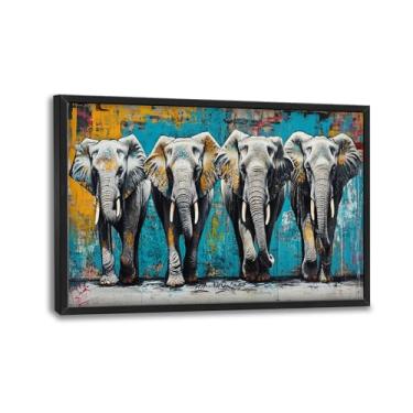 Imagem de Olivine Arte de parede grande de elefante, decoração de parede de imagens de elefantes de Banksy, pintura de impressão em tela de família de elefante, arte emoldurada para sala de jantar, sala de