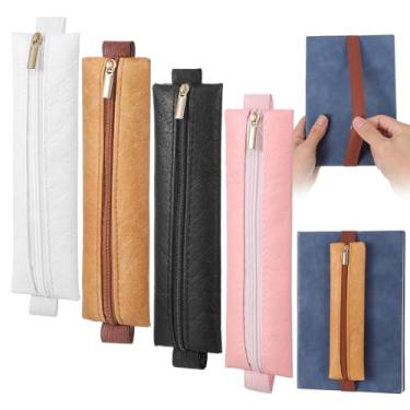 Imagem de Bremorou Suporte de caneta elástico para notebook, bolsa ajustável de couro sintético com alça elástica, tiras destacáveis para agenda de diário e livros, 4 cores (branco, preto, rosa, caramelo)