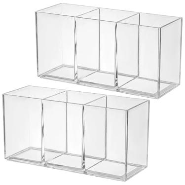 Imagem de Organizador de mesa design retangular 2 peças, três compartimentos de plástico transparente, moderno de longa duração, ferramenta ideal para armazenamento de escritório e cozinha