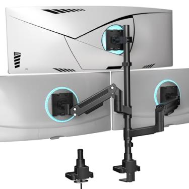Imagem de WALI Suporte para monitor triplo – Suporte de mesa extra alto para 3 monitores para telas Ultrawide de 13 a 49 polegadas, até 20 kg, molas a gás resistentes totalmente ajustáveis, VESA 75/100 mm