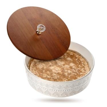 Imagem de Viosuniu Aquecedor de tortilha de cerâmica com tampa, suporte de tortilha de 22 cm, aquecedor de pão e panqueca, seguro para micro-ondas e lava-louças para tacos, roti, chapati - ideal para