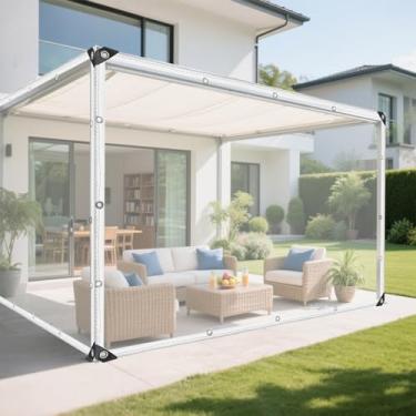 Imagem de Lona transparente de 9,5 x 1,8 m com ilhós e corda de amarrar, lona transparente de 14 mm de espessura, resistente à água, resistente a rasgos, resistente ao frio para pátio, acampamento, estufa ao ar