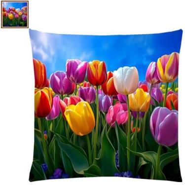 Imagem de Fanxvivy Kits de ponto cruz estampado para adultos iniciantes kit de bordado com padrão de bordado kit de pontos pré-compactados 11CT ponto cruz tulipas coloridas 45,7 x 45,7 cm