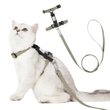 Imagem de Sovarin Conjunto de coleira e coleira para gatos – Arnês verde extra leve macio à prova de fuga, peitoral ajustável para viagem para animais de estimação para caminhar, fácil de controlar, confortável