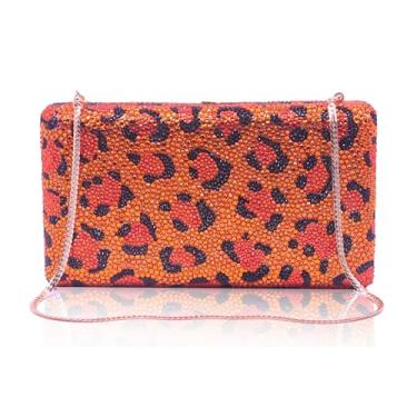 Imagem de Bestenda Bolsa de mão Leaprod de cristal para mulheres, formal, exclusiva, para casamento, animal, strass, festa noturna, Laranja, Large