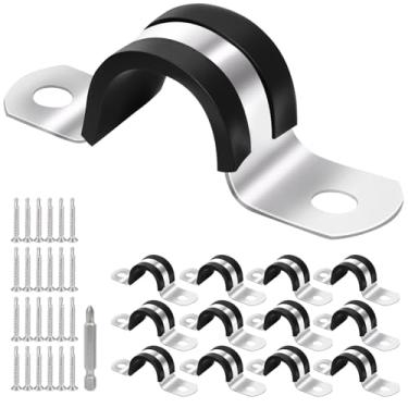 Imagem de Braçadeiras de tubo de 3/10.2 cm, braçadeira de fixação de tubos, braçadeira de aço inoxidável 304 e revestimento de borracha (12 peças de 20 mm)
