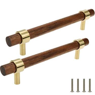 Imagem de Tsnamay Gaveta 6,69"/170 mm puxadores latão nogueira cozinha armário ferragens puxador distância furo ajustável com parafuso, 2 peças