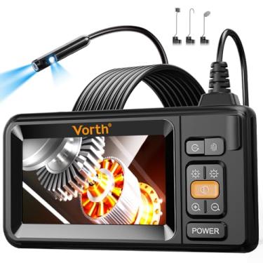 Imagem de Vorth Câmera endoscópica com luz, tela IPS de 4,3 polegadas, boroscópio 1080p com 8 luzes LED, cabo semirrígido de 16,5 m, ferramenta masculina de inspeção de esgoto à prova d'água IP67 – lente dupla