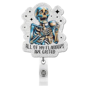 Imagem de All of My Flabbers are Gasted Badge Reel Retrátil, Carretel de Crachá de Esqueleto Engraçado com Clipe Jacaré para Amigos, Colegas de Trabalho, Equipe de Escritório Enfermeira Médico