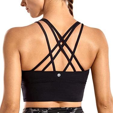 Imagem de CRZ YOGA Sutiãs Esportivos Longline Feminino com Tiras - Sem Arame Acolchoado Impacto Médio Treino Crop Top, Black, M