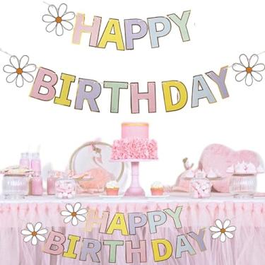 Imagem de Shakven Banners de flores de feliz aniversário, Banner de flores,Banners de guirlanda de margaridas de primavera - Decoração de margaridas para festa, flor de primavera, faixa de feliz aniversário