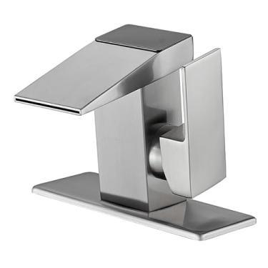 Imagem de Torneira de pia de lavatório de exibição digital inteligente montagem em cascata torneiras de furo único misturador de água fria e quente banheiro guindaste de banheira de lavagem