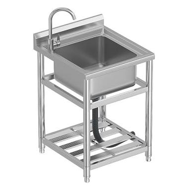 Imagem de TRGCJGH Pia de aço inoxidável independente, pia de cozinha, tigela única de aço inoxidável com acessórios, lavatório de mão de preparação e utilidade para lavanderia (60 x 65 x 80 cm/23,6 x 25,5 x