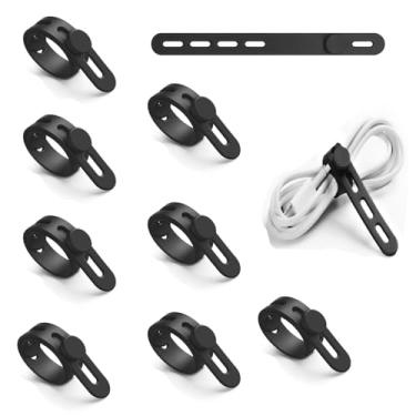 Imagem de Pacote com 10 abraçadeiras de silicone, organizador de cabos – Gerenciamento de fio reutilizável durável com fivela de bloqueio, abraçadeiras elásticas para cabos, prendedor de cabos elétricos para