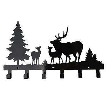 Imagem de Gancho em Forma de Veado 6 Ganchos Rampa Parede Aço Carbono Resistente para Banheiro Cozinha Armazenamento sem Prego Perfuração Decoração Versátil Casa