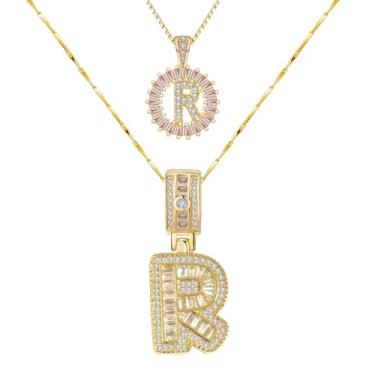 Imagem de Colar com letras banhado a ouro 14 k Bling Delicado Colares Modernos Grossos Nome Personalizado Colar Círculo Redondo Pingente Zircônia Letras Nome Cristal Joias Presentes para Mulheres Zircônia A-Z