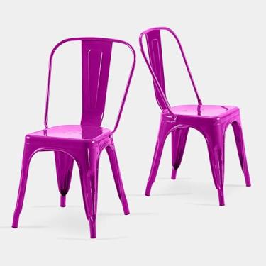 Imagem de AC Pacific Cadeiras de jantar de metal industrial de 45 cm de altura, assento empilhável de cozinha ou bar, design moderno durável, móveis de destaque versátil, conjunto de 4, roxo