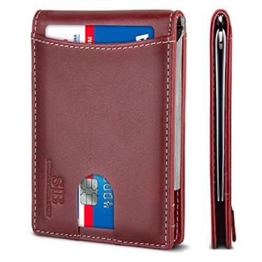 Imagem de SERMAN BRANDS Carteira masculina minimalista de couro legítimo dobrável com bloqueio de RFID com clipe para dinheiro, Mogno 1.0, Slim