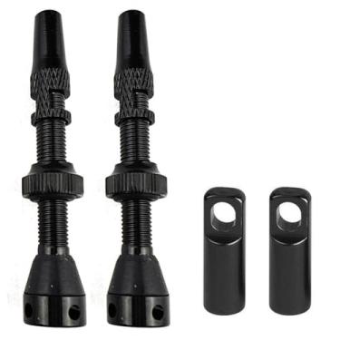 Imagem de Haste de válvula Presta sem câmara de 60 mm, kit de haste de válvula Presta de liga super leve com ferramenta de remoção de núcleo de válvula e tampas de haste de válvula