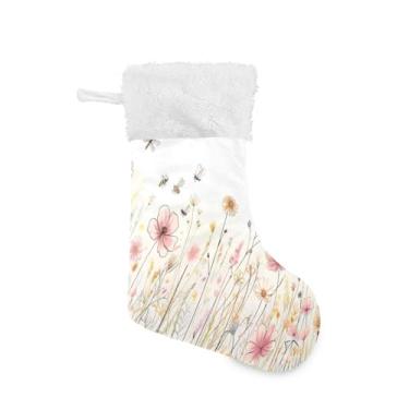 Imagem de Blueangle 1 pacote de meias de Natal com flores silvestres de 17,7 polegadas para decorações de festas de fim de ano, porta-presentes e meias (788)