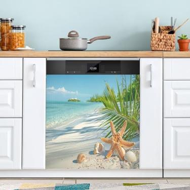 Imagem de SEHANY Capa magnética de máquina de lavar louça, estrela do mar, mar, praia, adesivos magnéticos decorativos antiarranhões para painel de geladeira e lava-louças, decoração personalizada de cozinha