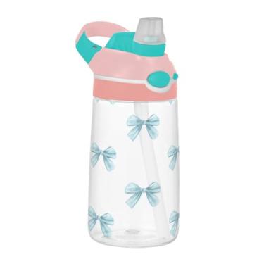 Imagem de ATTX Garrafa de água Blue Bows 473 ml - Garrafa de água reutilizável Tritan Sports & Travel com canudo e tampa de bico pop-up #415