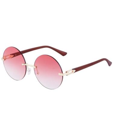 Imagem de JRLLFD Óculos de sol redondos sem aro, da moda, para mulheres, luxuosos, armação grande, para áreas externas, verão, para dirigir, UV400 (marrom, gradiente, rosa)