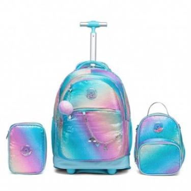 Imagem de Kit Mochila Lancheira Estojo Escolar Feminina Juvenil Resistente-Feminino
