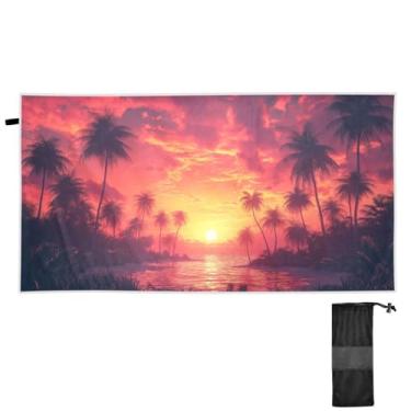 Imagem de ATTX Toalha de praia de palmeiras do pôr do sol 79 x 188 cm - Cobertor de microfibra leve de secagem rápida e resistente à areia para piscina, ioga, academia e viagens | Esportes de banho de natação