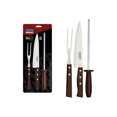 Imagem de Kit para Churrasco Tramontina Aço Inox Madeira Natural e Polipropileno 3 Peças