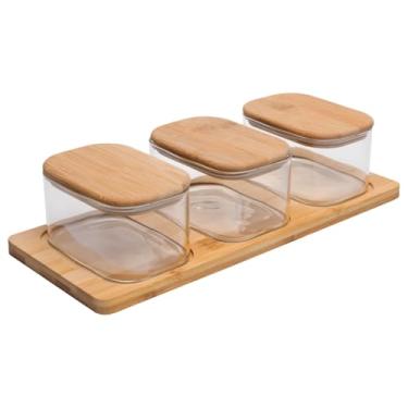 Imagem de WOLFF - Conjunto 3 Potes com Tampa e Bandeja de Bambu Vidro Borossilicato