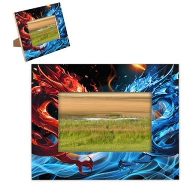 Imagem de hongjinglin Porta-retrato de 28 x 35,5 cm, dragão de madeira, vermelho, azul, molduras legais com tapete para parede e mesa, para decoração de casa e amigos da família, ideias de presente de casamento