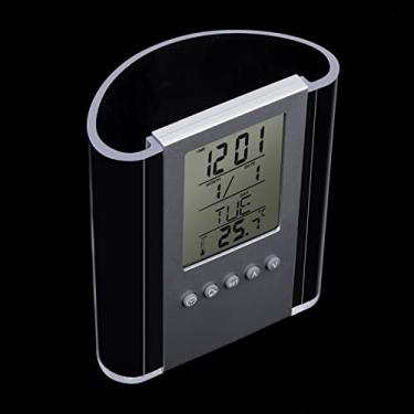 Imagem de ZAWELIYO Despertador Digital Display de Temperatura Mesa Lápis Titular Organizador para Crianças e Amigos, Material Abs Com Grande Display Lcd