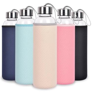 Imagem de Ferexer Garrafas de água de vidro de 946 ml com cordão, garrafas de vidro borossilicato de 1000 ml, à prova de vazamento, livre de BPA, grande capacidade para café, chá, suco, leite, micro-ondas e