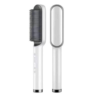 Imagem de Escovas de Cabelo Escova Elétrica Alisadora De Cabelo Chapinha Temperatura Ajustável(Branco)