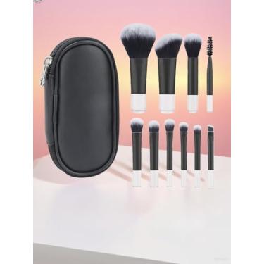 Imagem de Conjunto de 10 mini pincéis de maquiagem, cerdas sintéticas macias para base, mistura de sombra, hipoalergênico para todos os tipos de pele