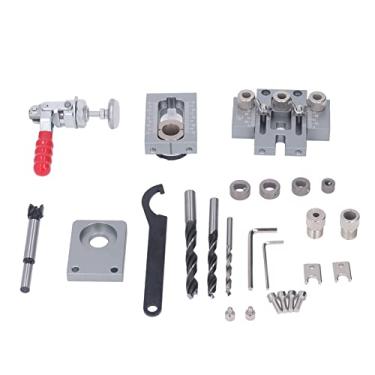 Imagem de Conjunto de perfurador de perfuração 3 em 1 para marcenaria com régua e grampo rápido para furos precisos