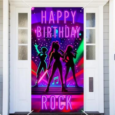 Imagem de Faixa com tema de rock, feliz aniversário, luz neon, pano de fundo decorativo para amantes de música rock, festas de aniversário, eventos temáticos, acessórios de estúdio fotográfico, suprimentos