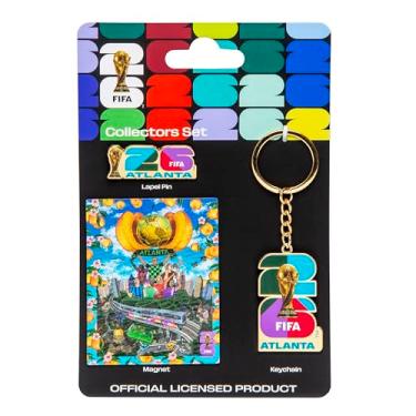 Imagem de HONAV Conjunto de colecionador da Copa do Mundo de Atlanta da FIFA – Equipamento oficial da Copa do Mundo da FIFA – Inclui alfinete de lapela, chaveiro e ímã – Ótimo para fãs – Celebra sua cidade