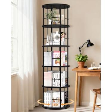 Imagem de Purrlato Estante rotativa de 5 níveis – estante giratória de 360°, organizador de armazenamento estreito empilhável, prateleira giratória alta que economiza espaço para canto, quarto, sala de estar ou