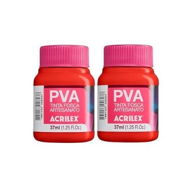 Imagem de Kit 2 Tintas PVA Fosca Acrilex Vermelho Fogo 507 37ml para Madeira MDF Gesso Cerâmica Isopor Papel Alta Cobertura Secagem Rápida Artesanato