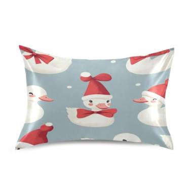 Imagem de Wassud Fronha de cetim para cabelo e pele, patos brancos, vermelho, Natal, lisa, seda, fronhas Queen Size respiráveis com fecho de envelope