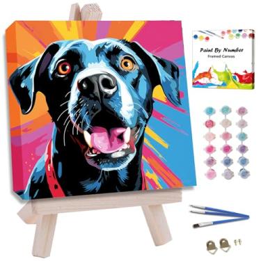 Imagem de JUJUHOOD Kit engraçado de pintura emoldurada de cachorro preto por números para adultos iniciantes e crianças de 8 a 12 anos, pintura de animais de cachorro por número sem cavalete, tinta acílica por