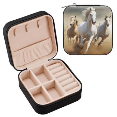 Imagem de YETTASBIN Caixa de joias de cavalo para adolescentes, meninas, mulheres, presente de aniversário, Natal, caixa de armazenamento portátil de couro PU, mini estojo de joias de viagem para colar, brincos