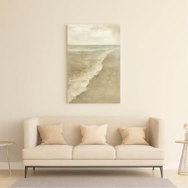 Imagem de quadro decorativo praia canvas arte parede minimalista paisagem maritima bege cinza 60x40 cm decoracao moderna impressao em tela ambiente tranquilo