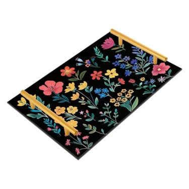 Imagem de Wassud Bandeja simples de flores para banheiro com alças, organizador de perfume de joias de acrílico para banheiro, quarto, cozinha, balcão de 30 x 20 cm