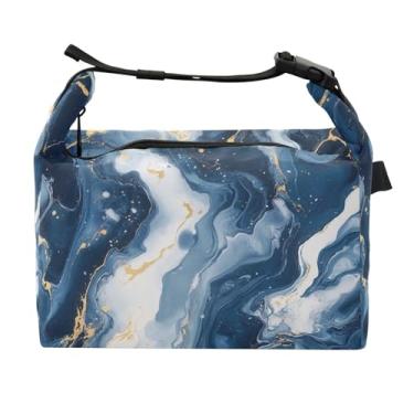 Imagem de STAYTOP Lancheira cinza azul com textura de mármore com fivela, lancheira isolada para meninos e meninas, lancheira térmica para trabalho escolar